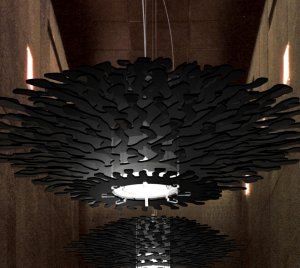 Artistic Contemporary Pendant Light with Layered Coral Acrylic Discs and Radiant Central LED for Sophisticated Interiors