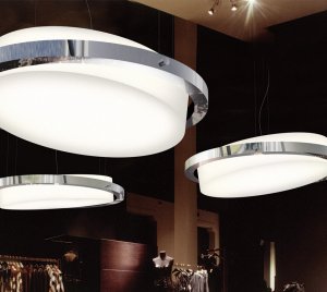 Drum-Shaped Pendant Light with Opal Acrylic Drum and Angled Polished Aluminum Ring