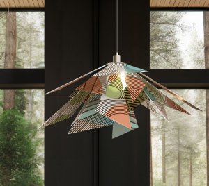 Luxury Fashion-Inspired Skirts Pendant Light with Triangular Polycarbonate Panels, Digitally Printed Patterns