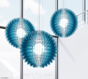 Sculptural Explosion Effect Chandelier Light with Laser-Cut Acrylic Blades and Illuminated LED Sphere