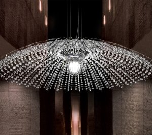 Sparkling LED Pendant Light with Shimmering Crystals and Floating Acrylic Wisps for Luxury Residential Spaces