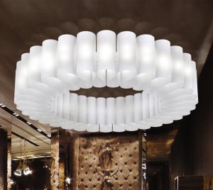 Contemporary Ring Pendant Chandelier with Layered Opal Polycarbonate Columns and Diffused LED Glow
