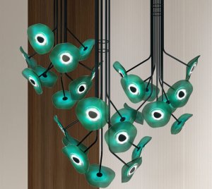 Modern Floral Chandelier Light with Digital Print Acrylic Petals and Integrated LED Lighting