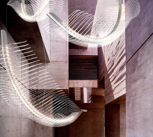 Flamenco-Inspired Chandelier Light with Feather-Like Acrylic Elements and Ethereal Acrylic Ribbing