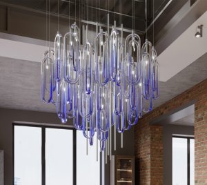 Artistic Blue Acrylic Chandelier Light Inspired by Spring Skies for Living Rooms, Entryways, Reception Areas