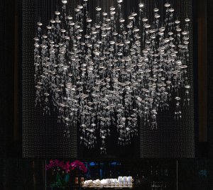 Luxury Chandelier Light with Sparkling Chrome Pebbles and Faceted Glass Crystals for Dramatic Interiors