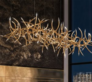 Rustic Inspired Chandelier Light Inspired by Elk Horn Shapes with Diamond Crystal Accents