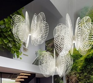 Contemporary Chandelier Light with Sculptural Steel Wings and Dynamic Ambient Lighting