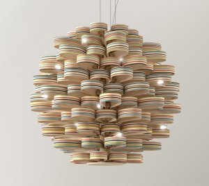 Artistic Chandelier Light with Digitally Printed Color and Sculptural Plywood Design