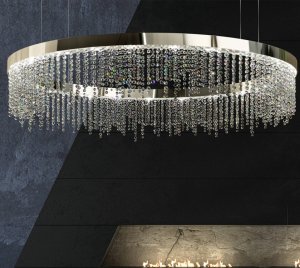 Exquisite Crystal Ring Chandelier Light with Luminous Halo and Polished Aluminum Frame