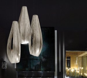 Modern Anodized Aluminum Chandelier Light with Floating Sculptural Teardrop Forms