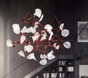 Artistic Chandelier Light with Customizable Color Tubes and Suspended Acrylic Forms