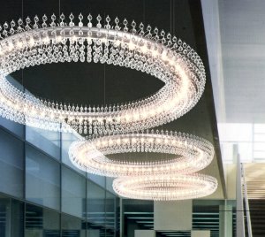Decorative Chandelier Light with Layered Teardrop Crystals and Side-by-Side Ring Configuration