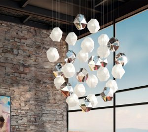 Decorative Chandelier Light with Polycarbonate and Metal Pendants Arranged to Create Radiant Sparkle in Any Space