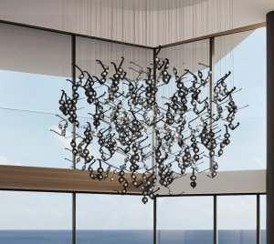 Artistic Chandelier Light with Suspended Spectacles and Metal Spheres for Dynamic Visual Effect