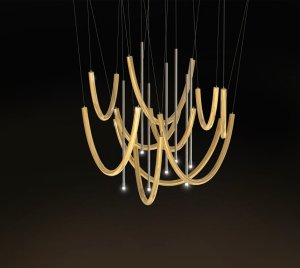 Jewelry Inspired Chandelier Light with Drooping Tubes, Decorative Curves, and Sparkling Illumination