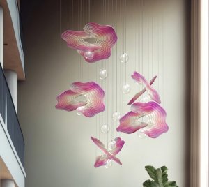 Decorative Chandelier Light with Acrylic Panels and Concealed LED Lighting for Elegant Calm Spaces