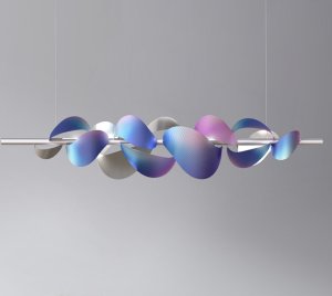 Artistic Chandelier Light with Sculptural Rolled Metal Design and Poetic Glow of LED Neon Strip
