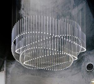 Contemporary Chandelier Light with Intricate Cable Suspension and Acrylic-Capped LED Bulbs for Depth and Dimension
