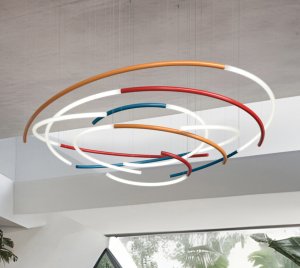 Artistic Ceiling Chandelier with Spatial Semi-Circle Composition and Radiant LED Neon Glow