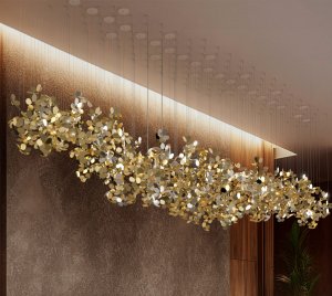 Arboreal-Inspired LED Chandelier Light with Layered Aluminum Foliage Elements