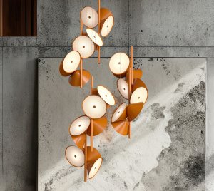 Pizzicato-Inspired Chandelier with Clusters of Geometric Cone Elements and Opal Diffuser LED Lighting for Modern Interiors