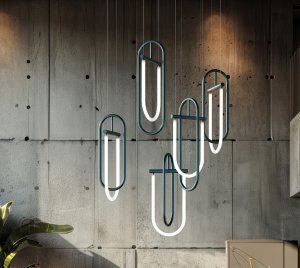 Legato-Inspired LED Pendant Light with Illuminated Opal Tubes and Dynamic Suspended Arrangement for Modern Interiors