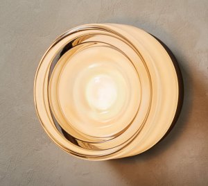 Wall Sconce and Flush Mount Ceiling Light with Solid Glass Shade and Concentric Ring Texture