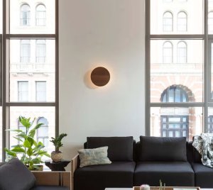 Dimmable Wall Light with Solid Wood Shade and Minimalist Design for Residential and Commercial Interiors