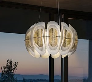 Designer Chandelier Light Inspired by the Northern Lights with White, Gold, or Silver Finish for Elegant Modern Interiors