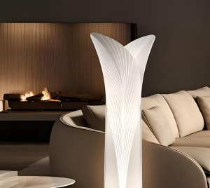 Sculptural Floor Lamp with Monochromatic Design and Diffused LED Lighting for Modern Bedrooms or Living Areas