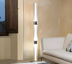 Designer Mid-Century Inspired Floor Lamp with Hand-Moulded Technopolymer Glass and Integrated Dimmer