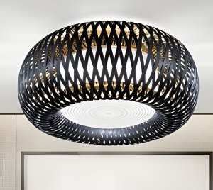 Artistic Ceiling Light Inspired by Ancient Weaving with Advanced Technopolymers and Adjustable Dimmer-Compatible LED Lighting