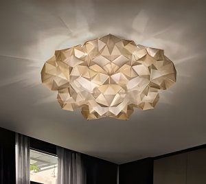 Designer Artistic Ceiling Light with Diamond-Inspired Silhouette, Warm Velvet Reflections, and Dimmable LED Filament Lighting