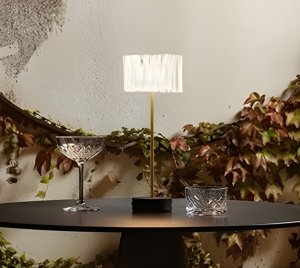 Contemporary Battery-Operated Table Lamp with Satin White Diffuser and Rechargeable LED Light
