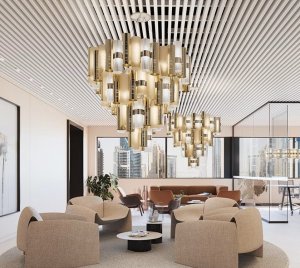 Retro-Inspired Chandelier Light with Integrated LED Ring and Sculptural Cylinder Design