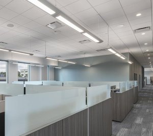 Suspended Linear LED Fixture with Integrated PoE and Smart Building System Compatibility