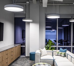 Commercial Edge-Lit LED Pendant Light with Multiple Lumen Options and DALI, Lutron, and PoE Control