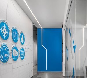 Recessed Linear Slot LED Lighting System with Wall to Ceiling Integration for Offices, Conference Rooms, and Commercial Spaces
