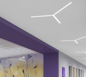 Architectural Recessed LED Lighting Fixture with Narrow Y-Shaped Aperture and Optional Louvers for Glare Control