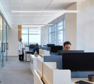 Linear Edge-Lit LED Pendant Light with PoE Compatibility and Connected Solutions for Building Integration