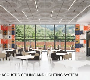 Architectural Acoustic Ceiling Lighting System with Modular Configurations and Integrated Sound Absorption