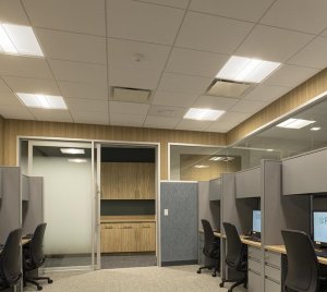 Architectural LED Troffer Light with Connected Lighting Control and Emergency Battery Backup