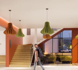 Acoustic Pendant Light with Integrated LED Cylinder for Modern Architectural and Interior Design Applications