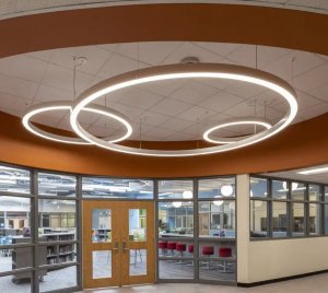 RGBW and Tunable White LED Ring Pendant Light with POE, Lutron, DMX, and DALI Controls