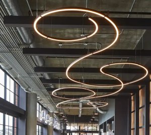 Sculptural LED Ring Light Fixtures with Rotatable Connectors for Dynamic Architectural Installations