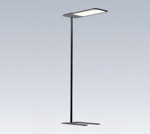 Modern Office Floor Lamp with Integrated Light Sensors, Motion Detection, and Remote Control for Flexible Work Environments