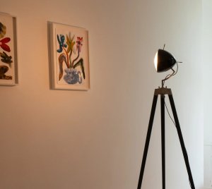 Tripod Floor Lamp with Black Wooden Legs and Sculptural Design for Contemporary Interiors