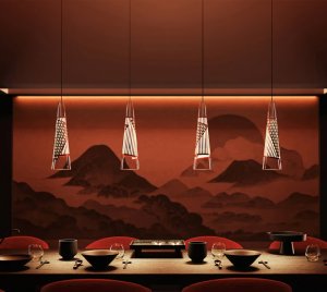 Modern Suspension Lamp with Transparent Cone and Optical Patterns for Sophisticated Interior Design