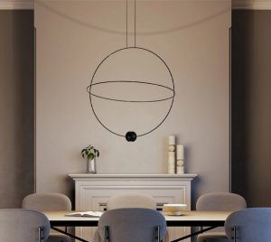 Geometric Pendant Light Inspired by Planetary Motion with Adjustable Central Ring for Contemporary Interiors